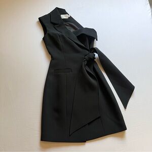 MISHA COLLECTION black asymmetrical tie detail sleeveless blazer mini dress